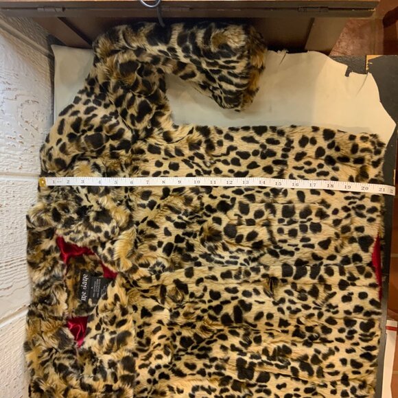 Leopard spotted faux fur Me Jane red silk lined coatwomen’s size large - Picture 11 of 12